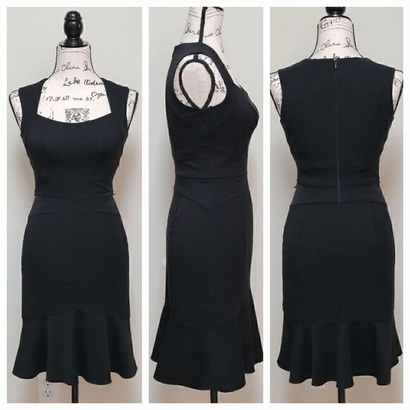 🖤 WHITE HOUSE BLACK MARKET Black Sleeveless Peplum Flippy Hem Sheath Dress - Picture 2 of 16